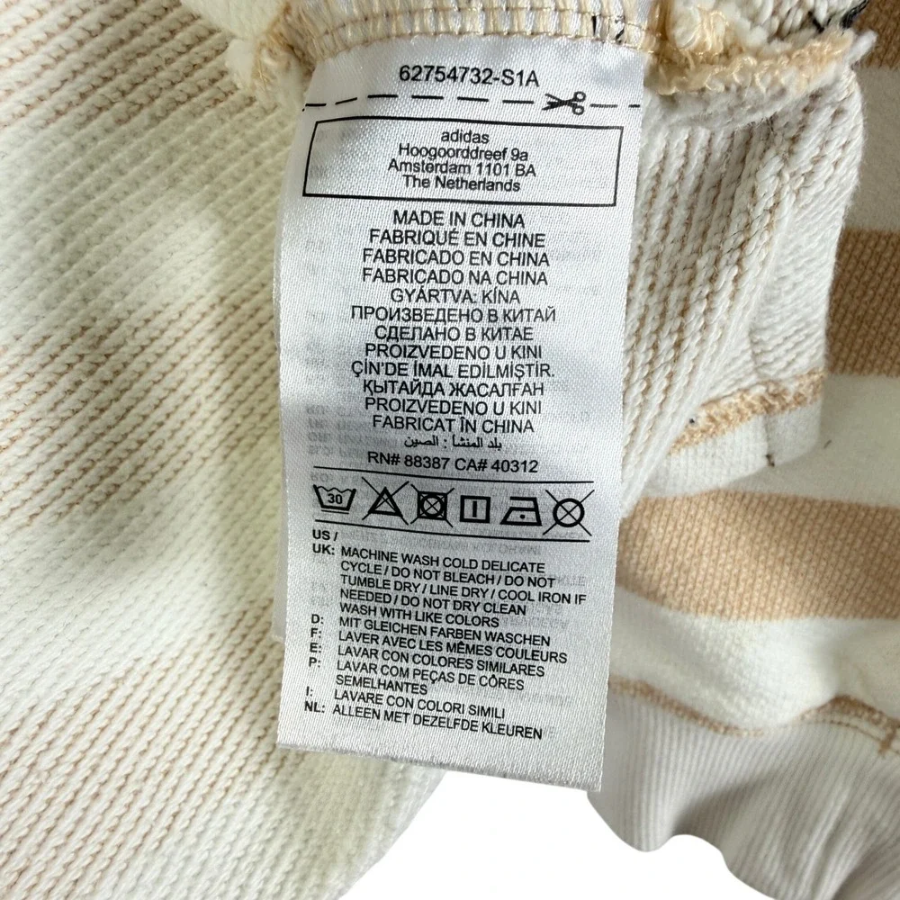 Adidas Originals‎ Mens Striped Henley Hoodie Tan Cream Trefoil Logo Medium